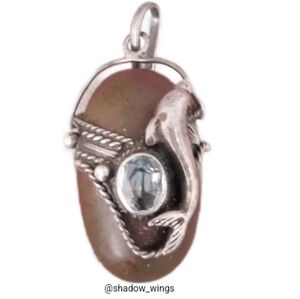Vtg Shiva Lingam Dolphin Pendant Wrapped .925 Silver / Polished Stone Pendant